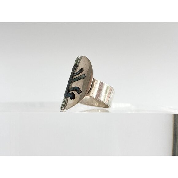 RARE Taxco Mexico Made Monkey Abalone 925 Sterling Silver Vintage Ring - sz 8 - Picture 9 of 14